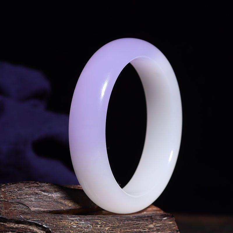 Piao Smoke Purple Lotus Pink Jade Bracelet for Women - Genuine Xinjiang Hetian Violet Jingle Bracelet - AuraKin