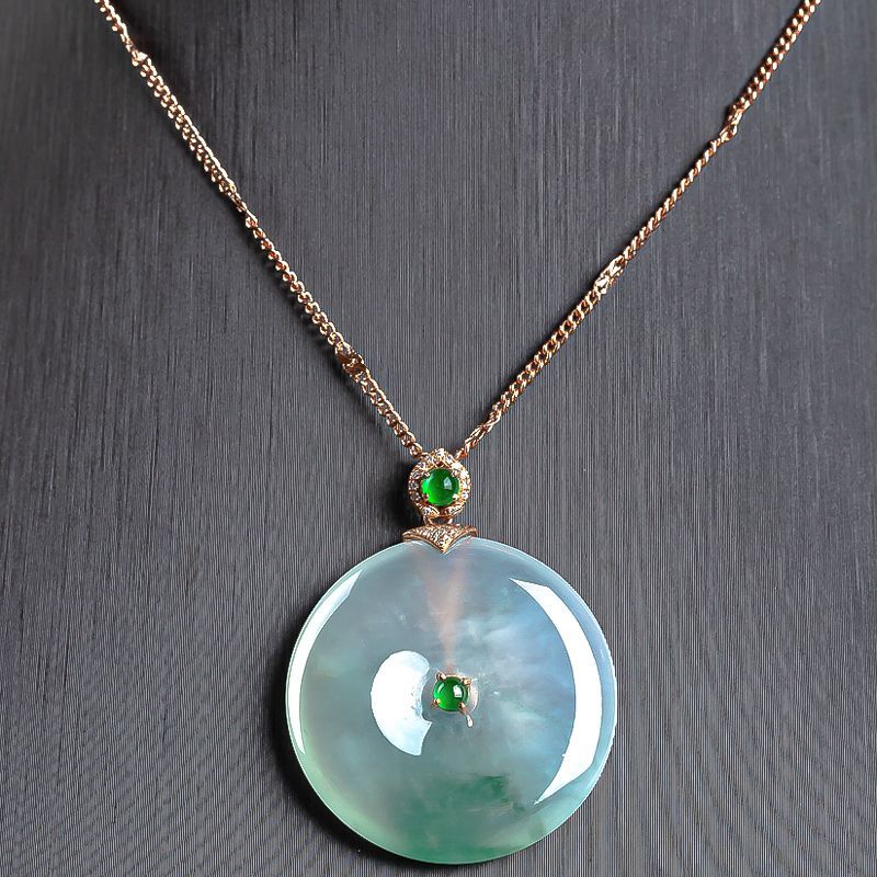 Pure natural Myanmar genuine A jadeite inlaid with 18K gold with diamond ice flower safety buckle jade pendant pingan - AuraKin