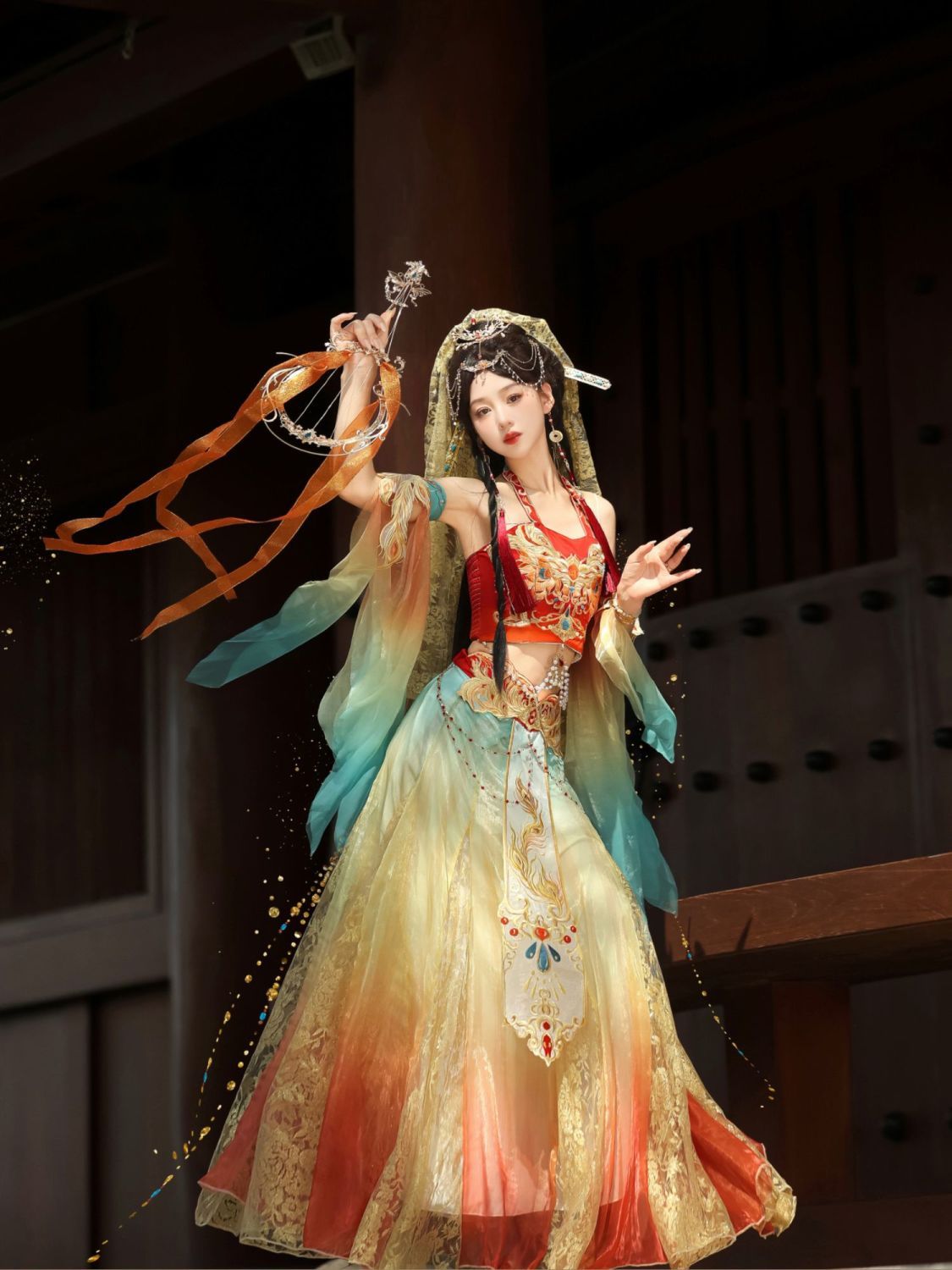 Muhua Original [Princess of the Western Regions] Hanfu Female Improved Exotic Wind Embroidery Tang Dunhuang Feitian Broken Skirt Set - AuraKin