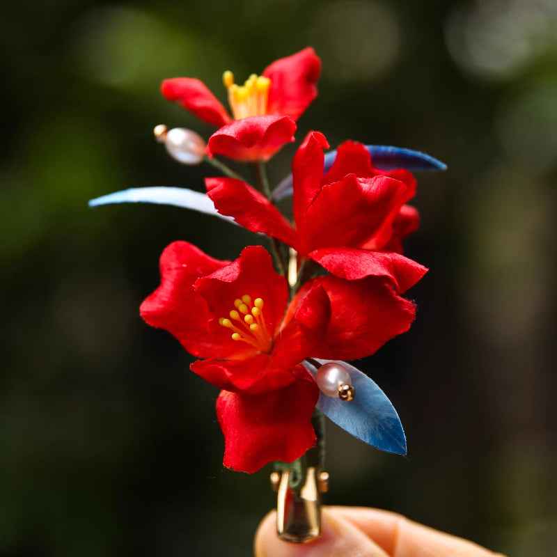 Handmade Intangible Cultural Heritage Edelweiss Hairpin Red Iris Antique Bridal Headgear Low Maruko Hair Accessories