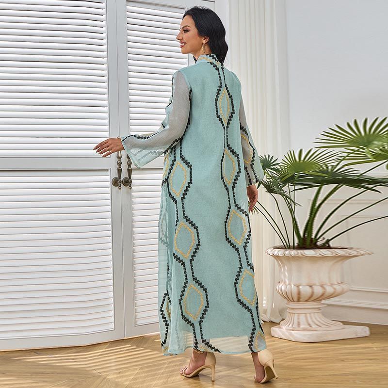 Dubai Women's Robe V-Neck Celebrity Banquet Dress Conservative Dress Collar Sequins Turkish Travel Dress middle - AuraKin