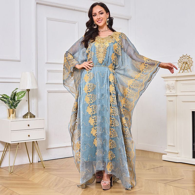New Morocco Dubai party embroidered beads two-piece robe women's green dress noble Malay dress middle - AuraKin