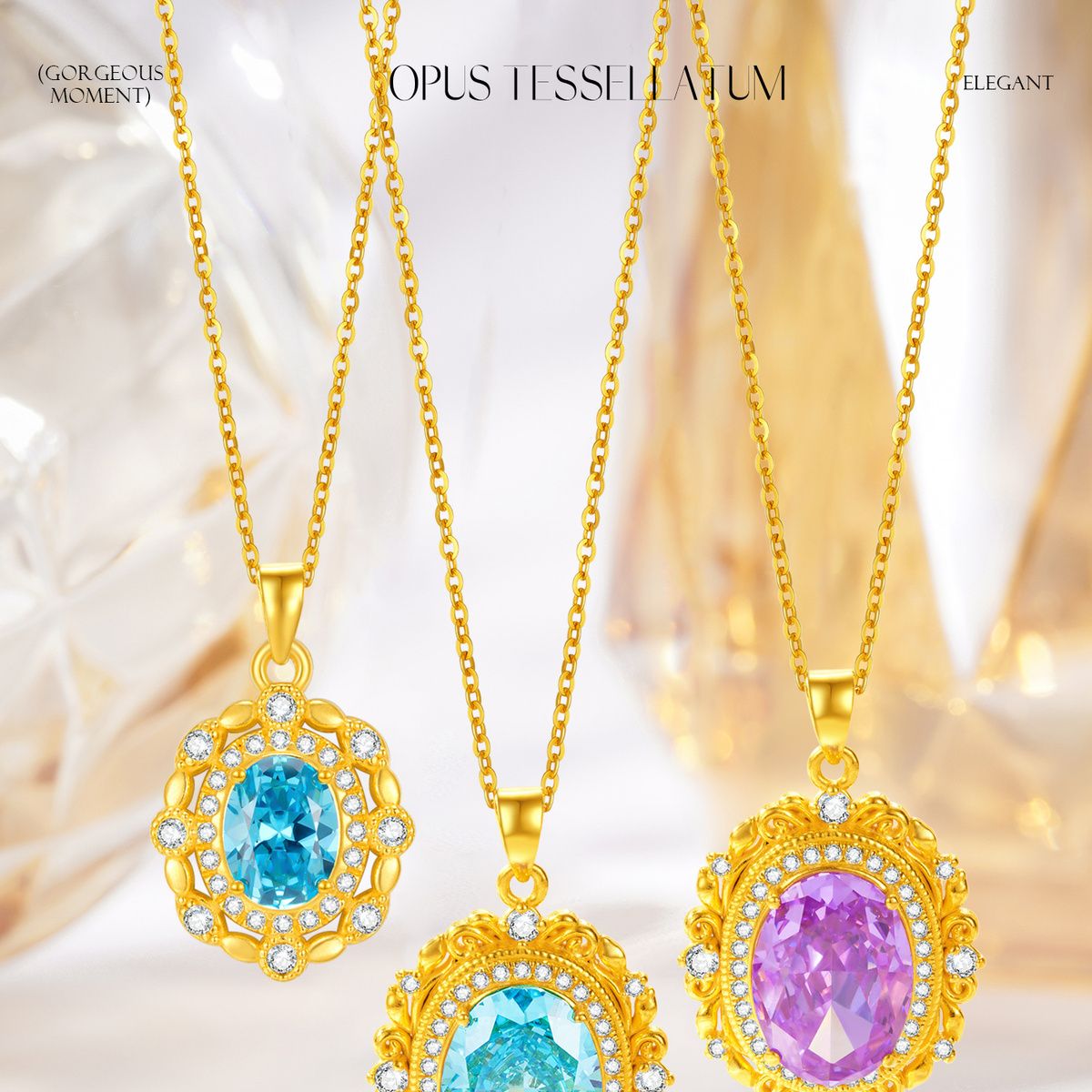 Aurakin Jewelry Blue Lake Gold Necklace Pendant with Gold Zircon and 5D Hard Gold Design green - AuraKin