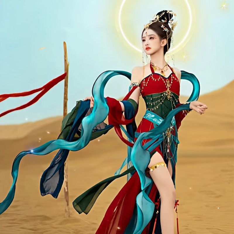Dunhuang Feitian Travel Photography Red Western Regions Princess Super Immortal Studio middle  Photography Exotic Style Feitian Ancient Style Hanfu - AuraKin