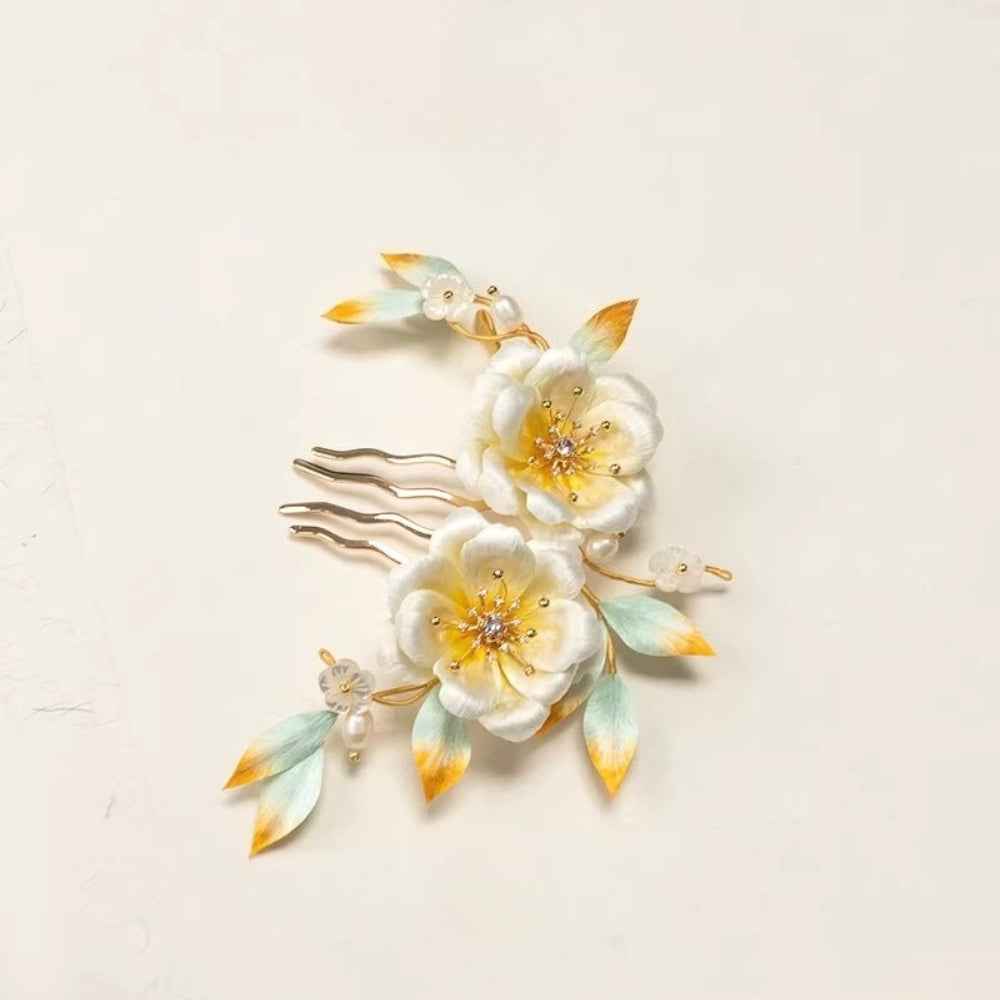 Intangible Cultural Heritage Edelweiss Hairpin Haircomb Tuanhua Hanfu Accessories Hairpin Traditional Silk Production