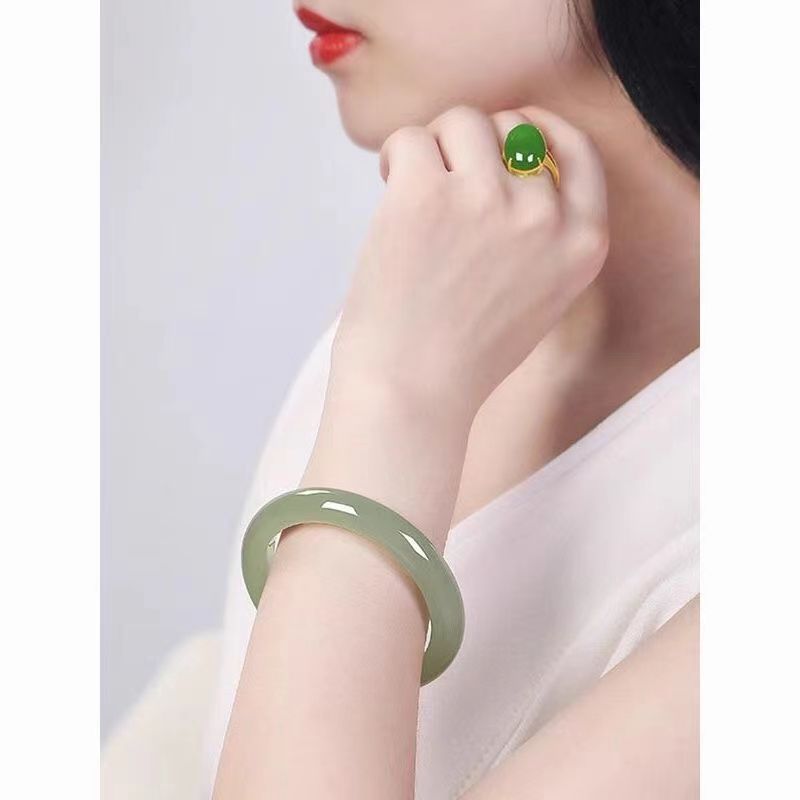 Xinjiang genuine Hetian jade ice clear water lake green women's jade bracelet jade bracelet birthday gift for girlfriend - AuraKin