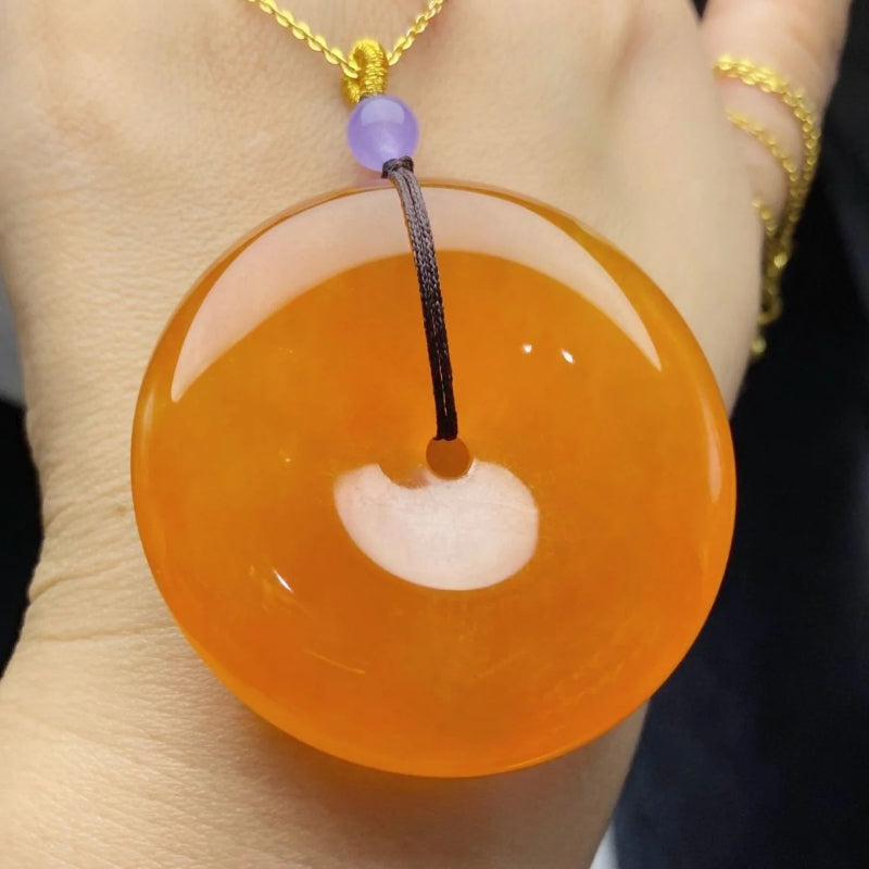 Myanmar Jade Pendant - Pure Natural Jadeite Ice Glutinous Seed Full Color Orange Yellow Safety Buckle - AuraKin