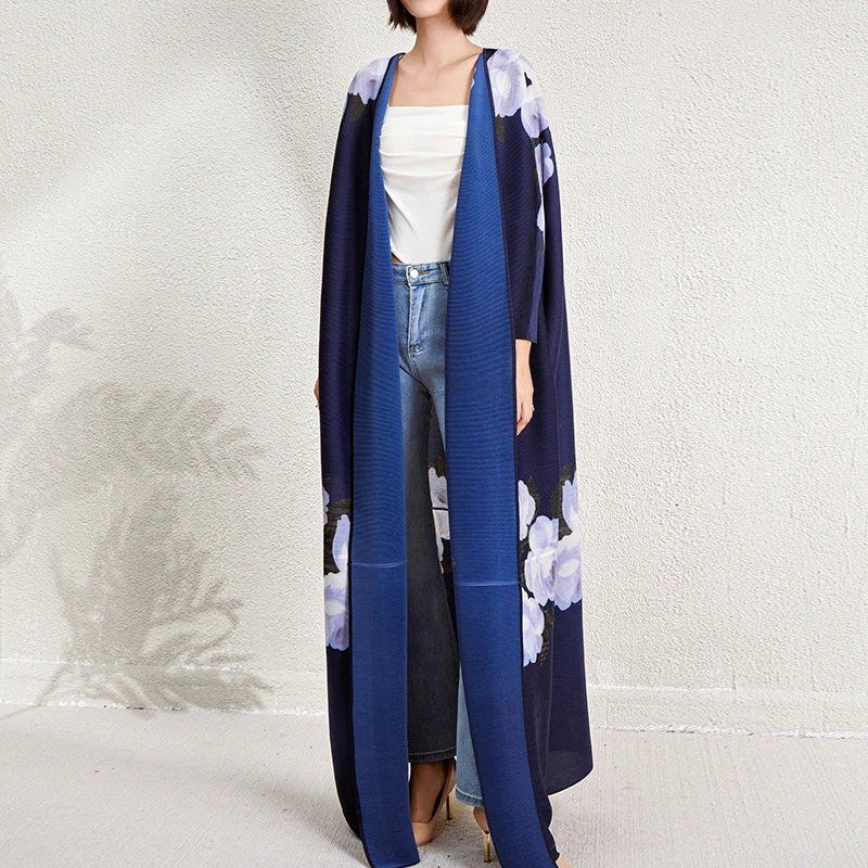 Middle East Dubai Print Women's Pleated Cardigan Robe Dress Pakistan Indonesia Loose Cloak - AuraKin
