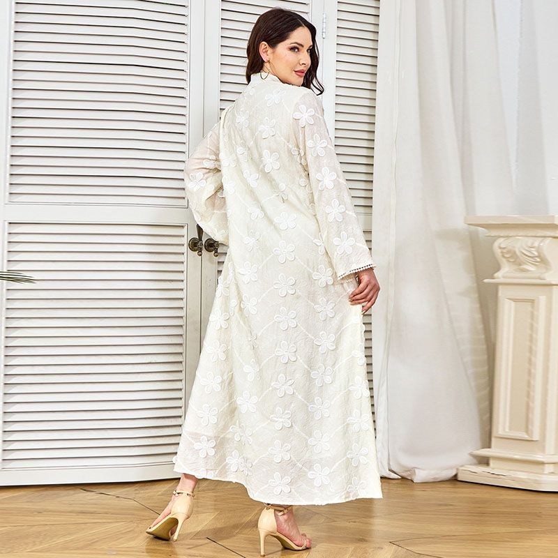 New Arab Dubai Fashion White Robe V-Neck High-end Embroidered Embroidered Long Sleeve Dress Egypt Middle East Robe - AuraKin