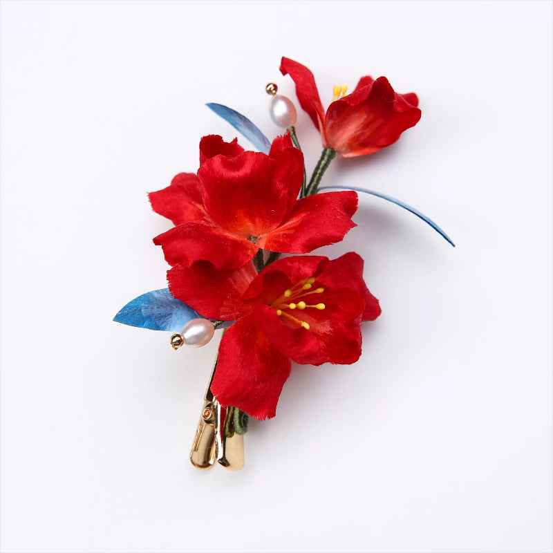 Handmade Intangible Cultural Heritage Edelweiss Hairpin Red Iris Antique Bridal Headgear Low Maruko Hair Accessories