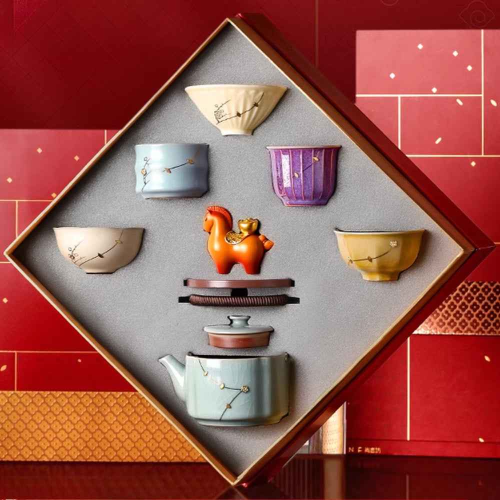 Intangible cultural heritage curium nails five famous kiln tea set 2026 new teapot teacup high-end elders housewarming gift