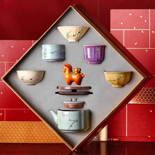 Intangible cultural heritage curium nails five famous kiln tea set 2026 new teapot teacup high-end elders housewarming gift
