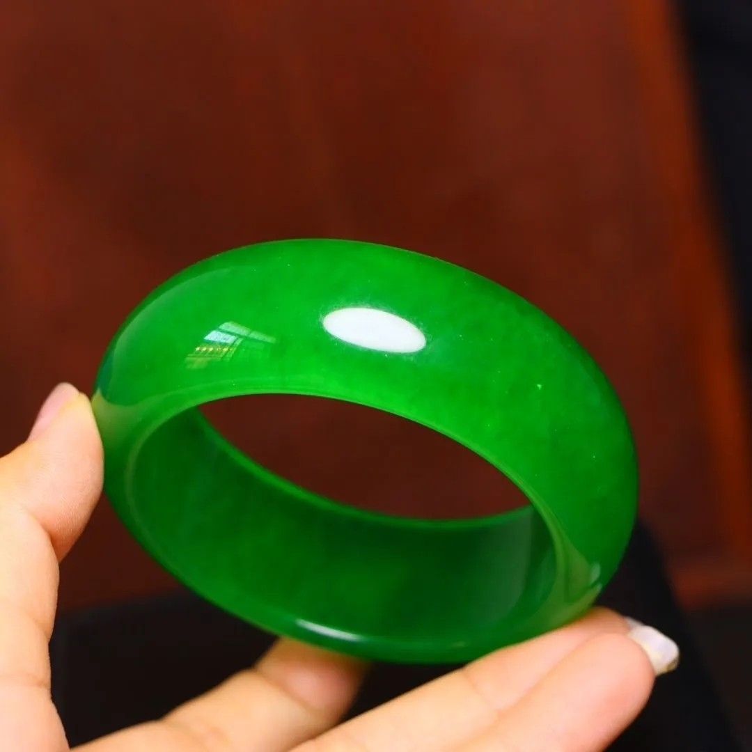 Genuine ice jadeite full green grandmother green wide strip jade bracelet women's jade widened bracelet jade bracelet for elders - AuraKin