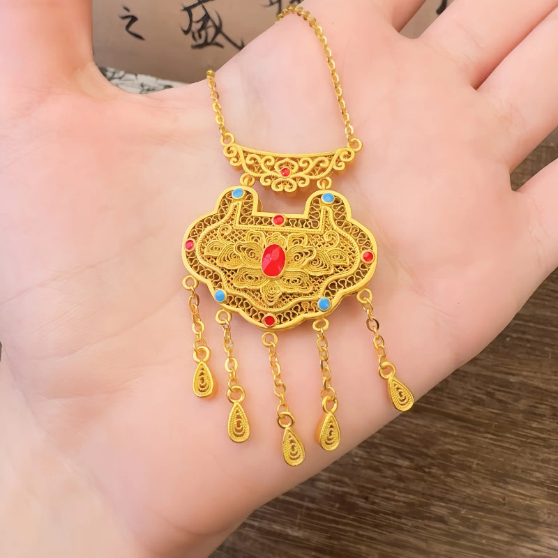 AuraKin Silver Enamel Necklace Rich Ruyi