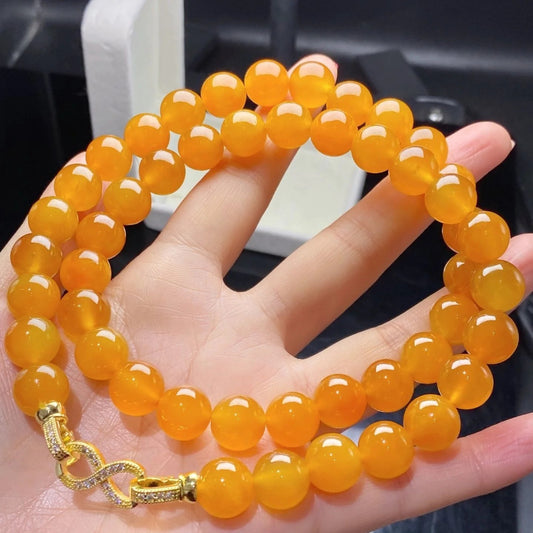 Myanmar Jadeite Yellow Jade Necklace - Natural Ice Yellow Jade Round Beads Jewelry for Women - AuraKin