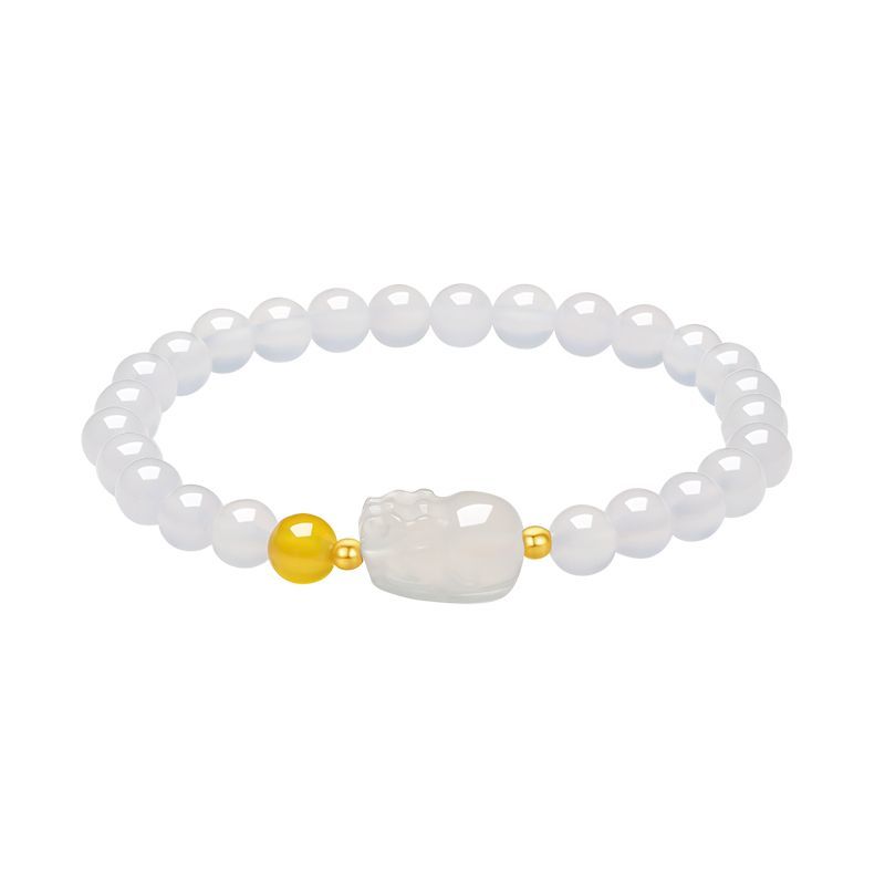 Aurakin 18k Gold Pixiu Bracelet Women's Chalcedony Gold Bead Bracelet Gift Box for Girlfriend's Birthday Gift - AuraKin