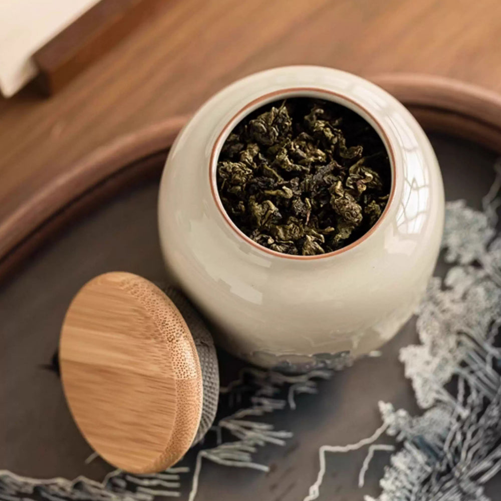 Extremely plain stacked carved wave tea can Small portable tea storage tank Moisture-proof sealed jar Hand-painted ceramic tea can - AuraKin