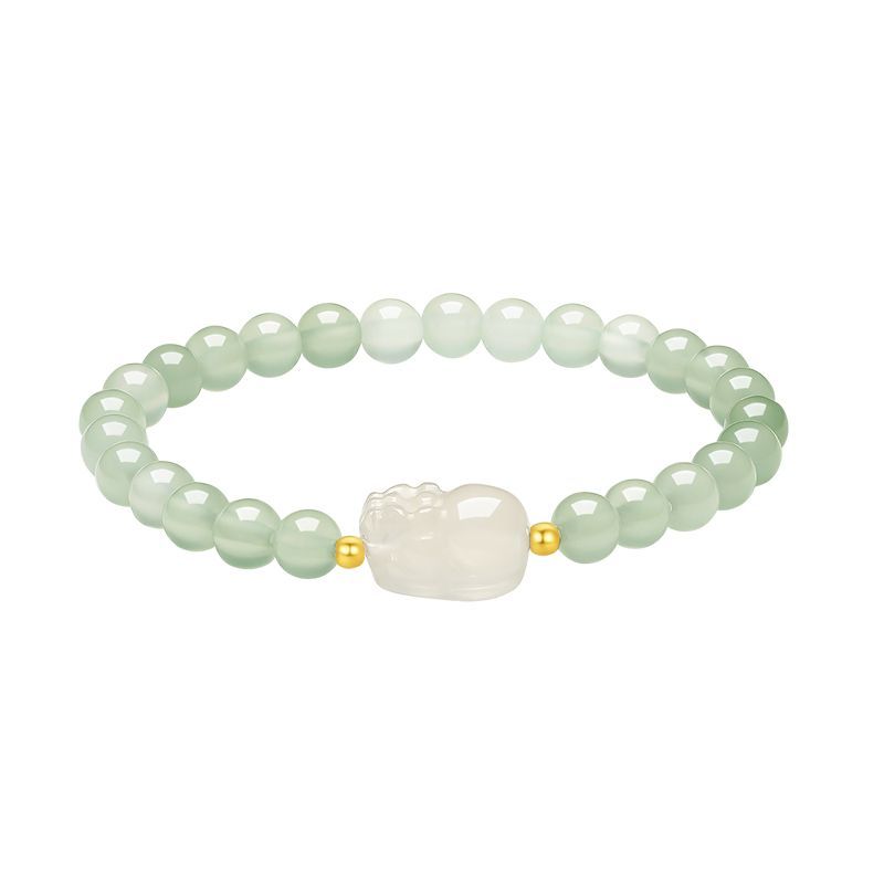 Aurakin 18k Gold Pixiu Bracelet Women's Chalcedony Gold Bead Bracelet Gift Box for Girlfriend's Birthday Gift - AuraKin