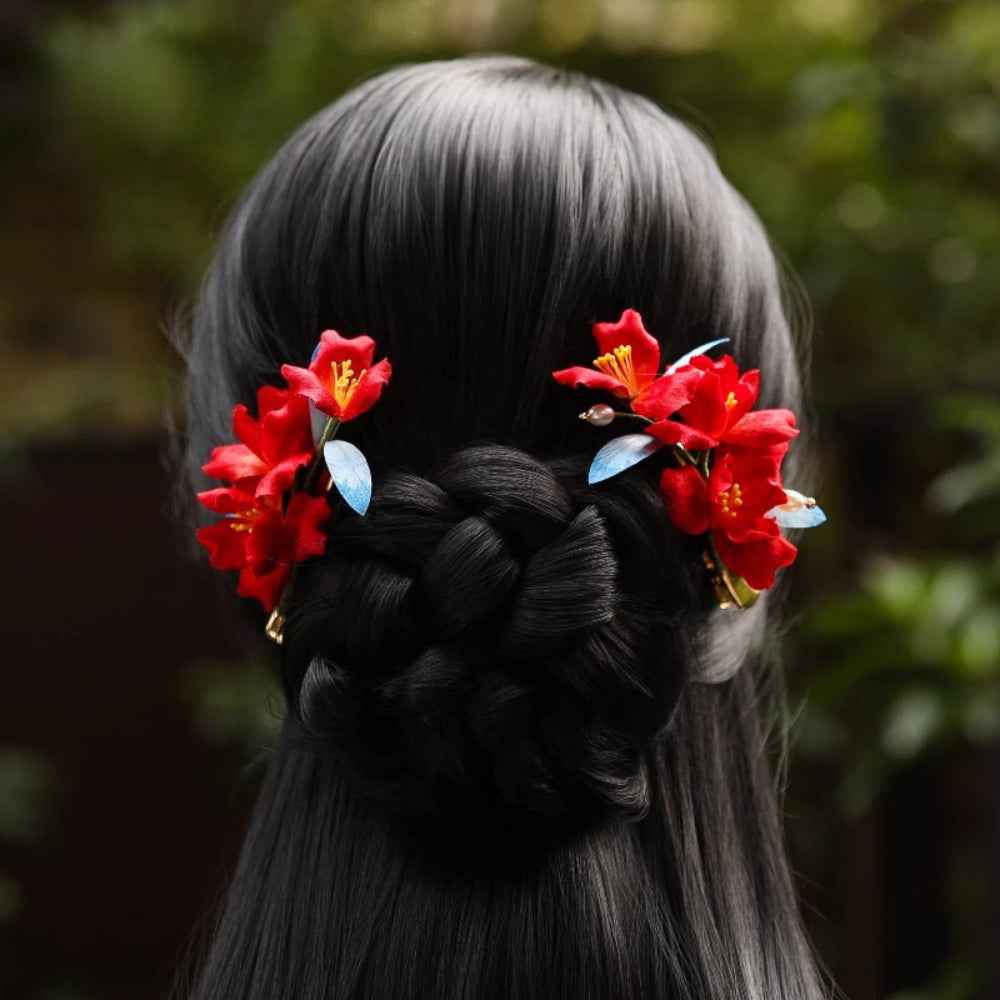 Handmade Intangible Cultural Heritage Edelweiss Hairpin Red Iris Antique Bridal Headgear Low Maruko Hair Accessories