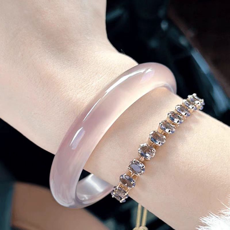 Natural Light Pink Jade Bracelet - Antique Elegant Chalcedony Lotus Root Powder Women's Gift Box - AuraKin