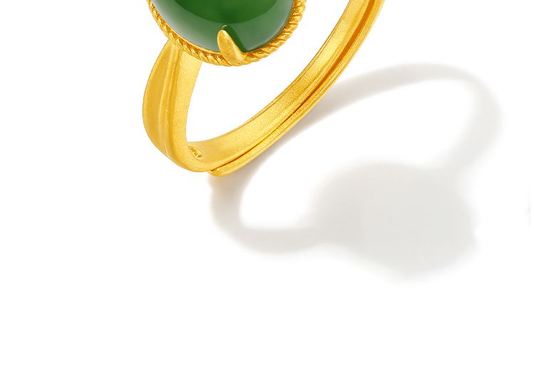 Aurakin  Hetian Jade Ring Gold Inlaid Jade Women's Ring Gold Ring Jasper Jade Gift Box for Girlfriend's Birthday Gift - AuraKin