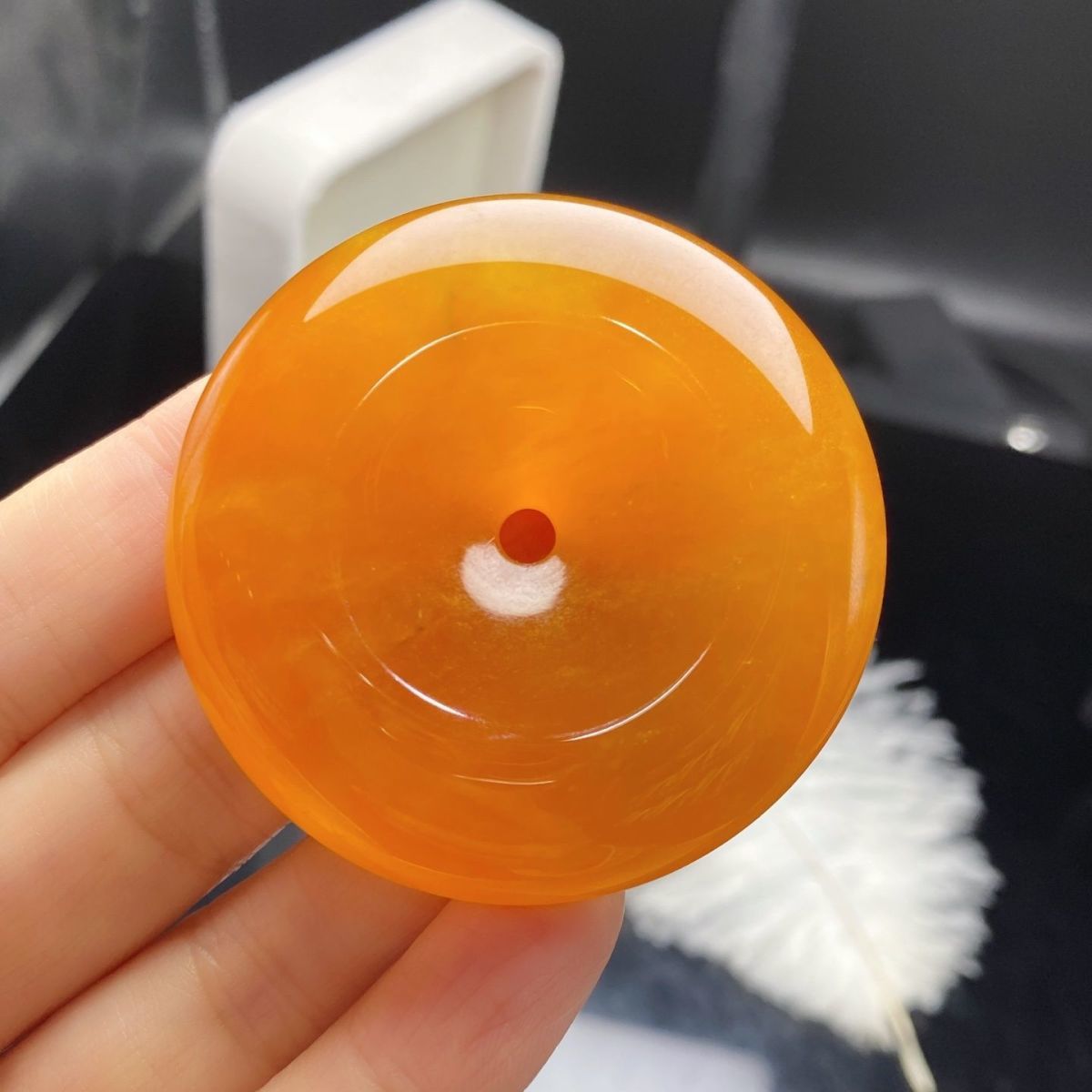 Myanmar Natural Jade Pendant - Pure Full Color Yellow Orange Jadeite Safety Buckle Jewelry - AuraKin