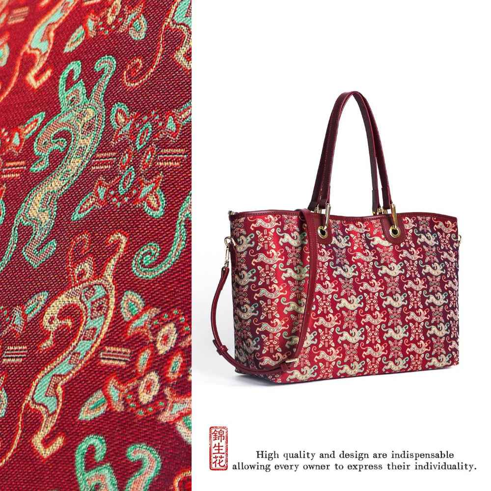 Jinsheng Flower Intangible Cultural Heritage Song Jinbao Mulberry Silk Shu Jinbao New Chinese style high-end cowhide portable tote bag