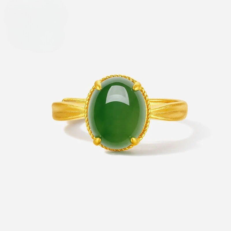 Aurakin  Hetian Jade Ring Gold Inlaid Jade Women's Ring Gold Ring Jasper Jade Gift Box for Girlfriend's Birthday Gift - AuraKin