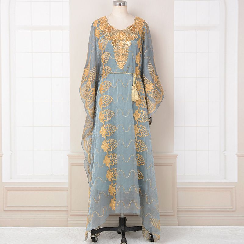 New Morocco Dubai party embroidered beads two-piece robe women's green dress noble Malay dress middle - AuraKin