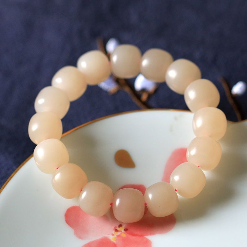 New Hetian Jade Lotus Root Bracelet - Genuine Old Pit Pink Qinghai Bead for Men and Women - AuraKin