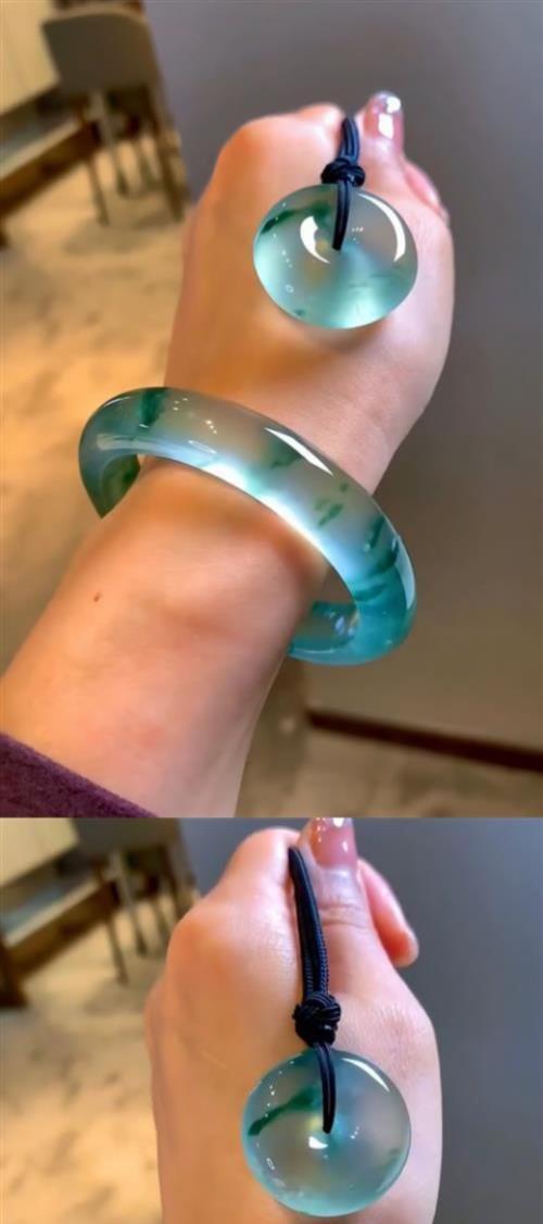 Sub-Myanmar natural a product genuine new ice species floating flower jadeite bracelet jade bracelet female high ice sea blue treasure belt certificate - AuraKin