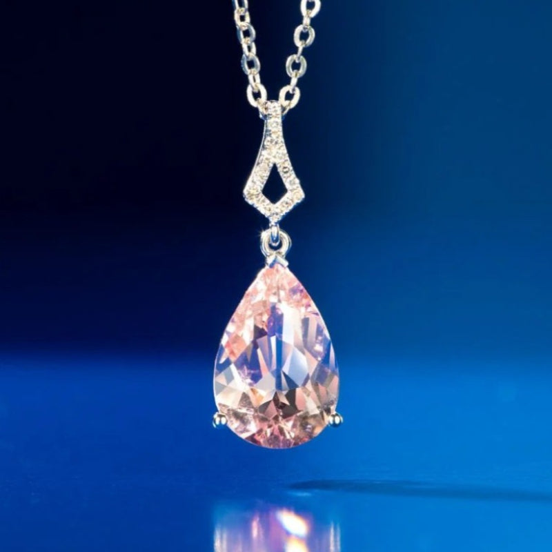 18k Rose Gold Morganite pink Necklace Cherry Blossom Pendant Birthday Gift Box for Girlfriend - AuraKin