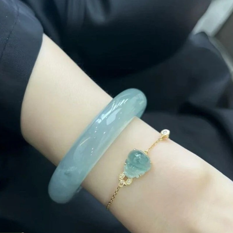 Aurakin Cui Yingchun Water High-end Myanmar Jadeite Bracelet Light Green Floating Flower Ice Seed - AuraKin