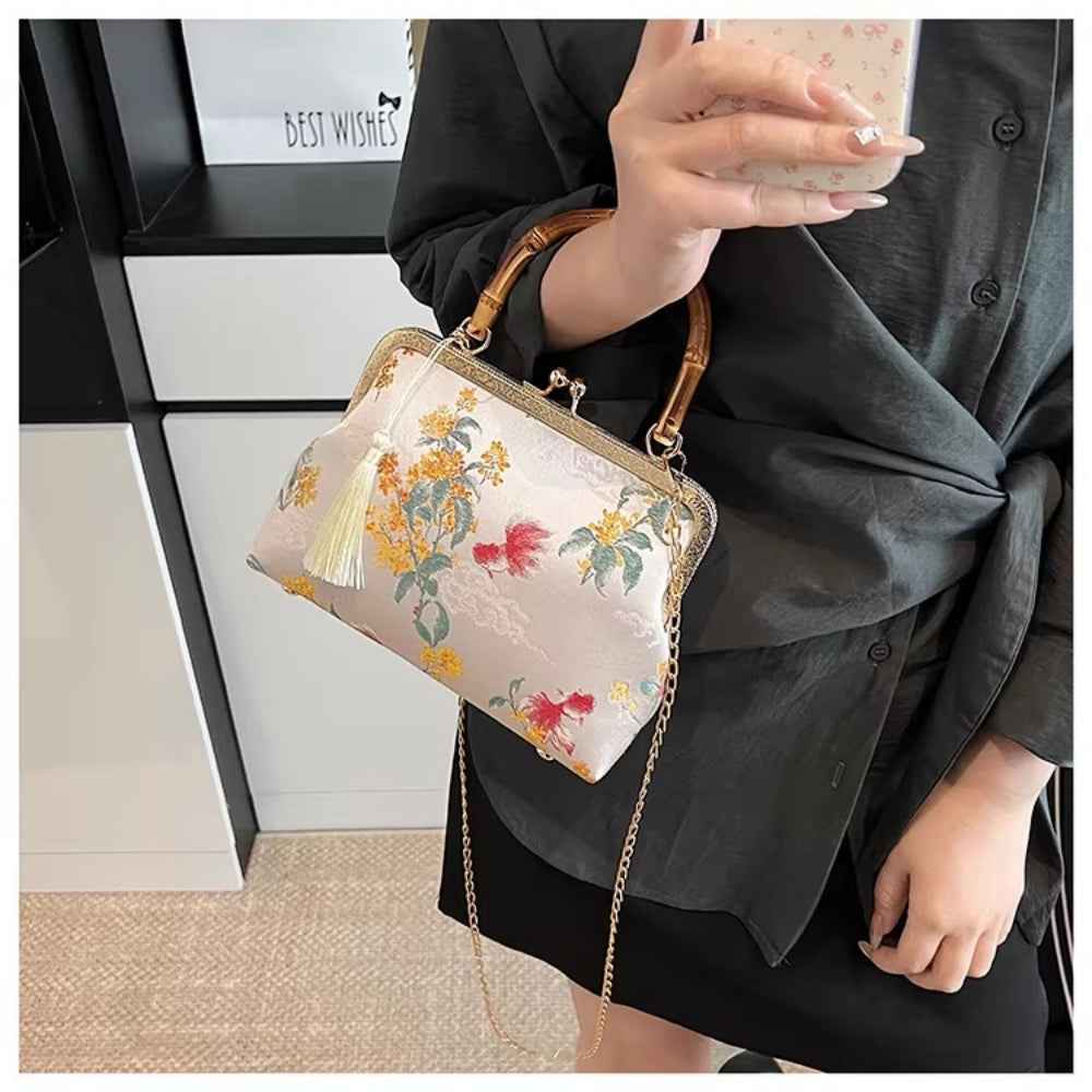 Bamboo Portable Cheongsam Bag Handmade Bag New Chinese Hanfu Bag Temperament Mother's Day Gift Crossbody Embroidery Bag