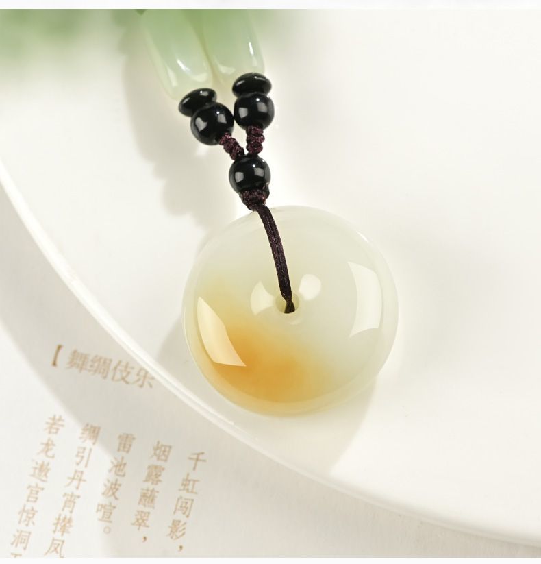Kunyu rumor Xinjiang Hetian jade sugar white jade Ping An jade buckle pendant jade pendant Russian material Ping An buckle men's and women's models - AuraKin