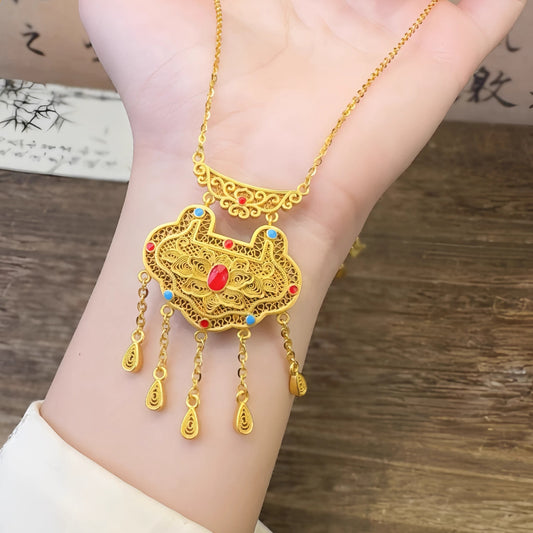 AuraKin Silver Enamel Necklace Rich Ruyi