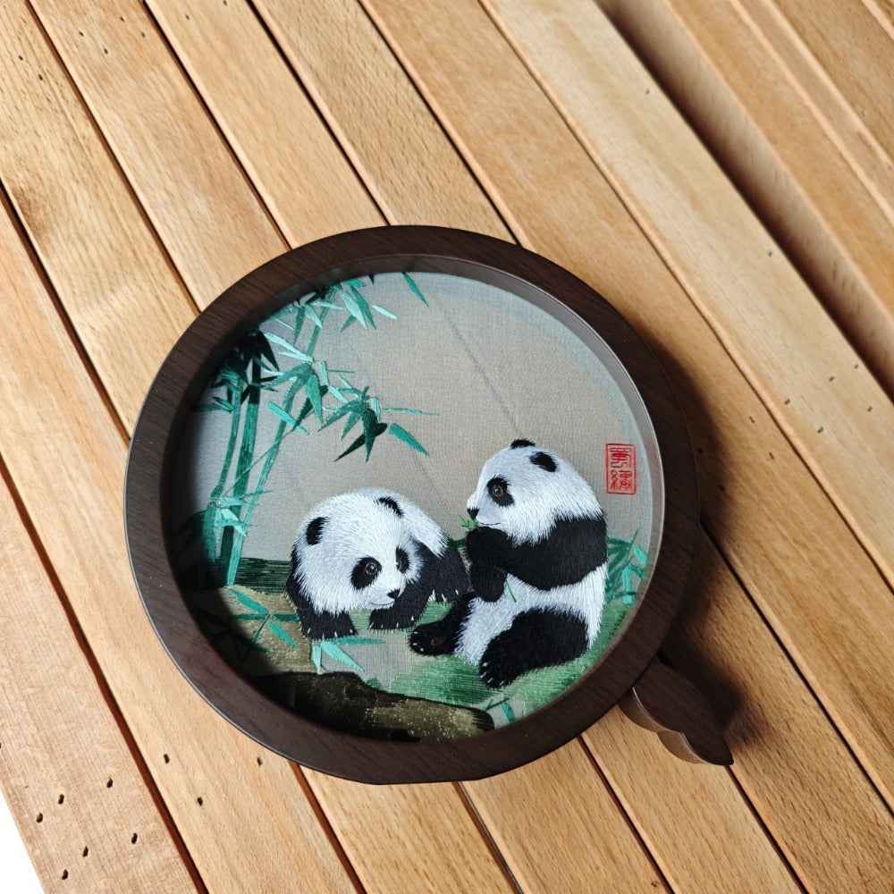 Boutique Shu Embroidery Bamboo Panda Gifts Handmade Embroidery Retro Panda Ornament 2026 new design