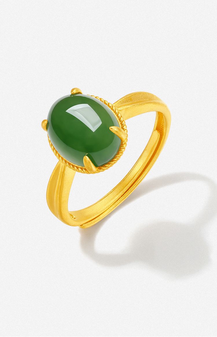 Aurakin  Hetian Jade Ring Gold Inlaid Jade Women's Ring Gold Ring Jasper Jade Gift Box for Girlfriend's Birthday Gift - AuraKin