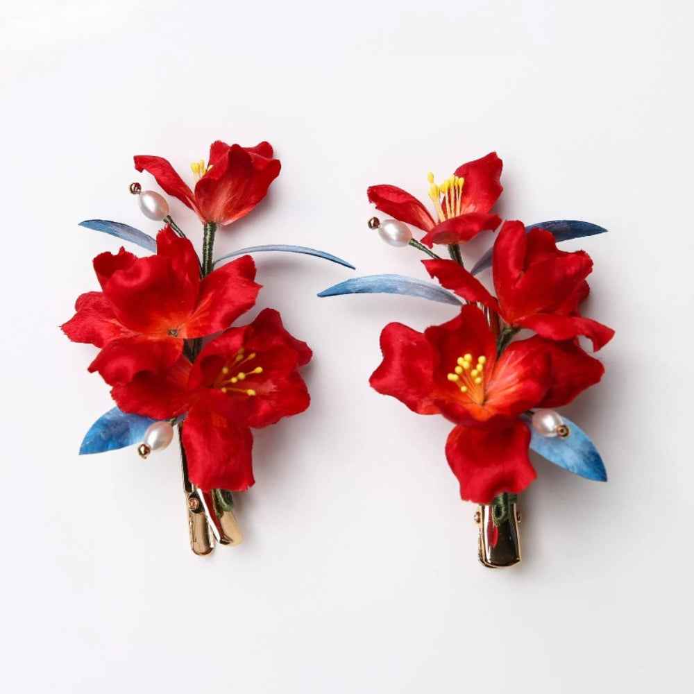 AuraKin Edelweiss Red Hairpin Handmade Intangible - AuraKin Gift