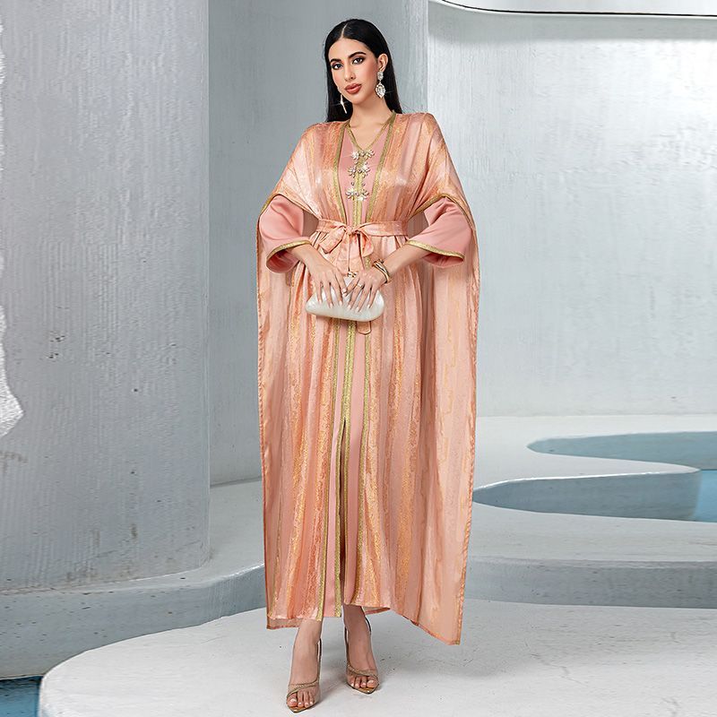 2025 Dubai Style Party Dress Heavy Industry Weaving Gold V-Neck Two-piece Dress South East Asia Women's Sewn Diamond Robe - AuraKin