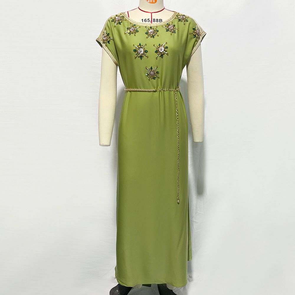Middle Eastern Arabian High-end Dress Avocado Green Waldorf Satin Celebrity Dress Hand-Sewn Diamond Dubai Robe - AuraKin