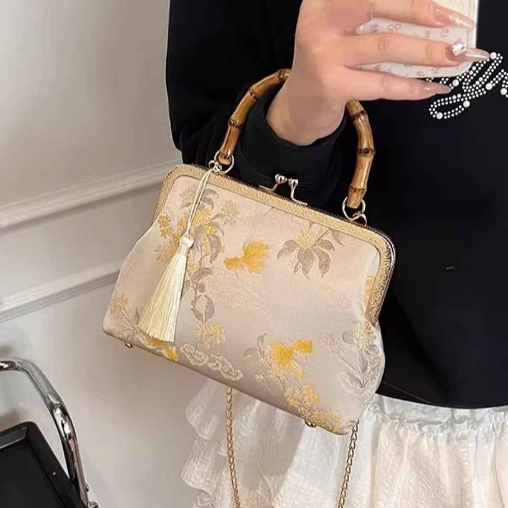 Bamboo Portable Cheongsam Bag Handmade Bag New Chinese Hanfu Bag Temperament Mother's Day Gift Crossbody Embroidery Bag
