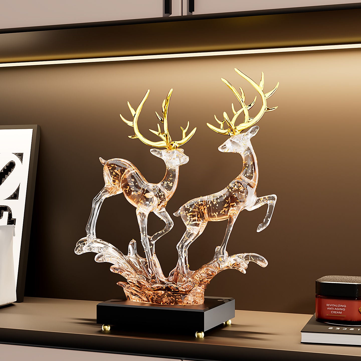 Fengsheng Shuiqi Lucky Deer Ornament Light Luxury High-end Sense Living Room Entrance Wine Cabinet TV Cabinet Decoration Housewarming Gift Lucky Gallery