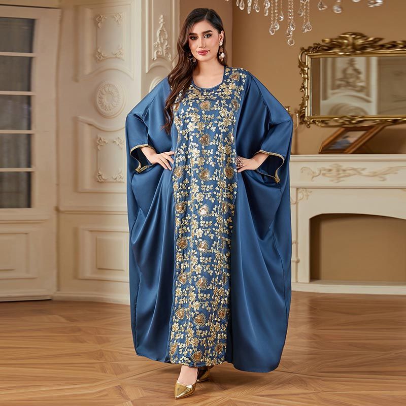 middle2025 new Dubai bead slices heavy industry embroidery dress 100kg loose bat sleeves Middle Eastern women's robe - AuraKin