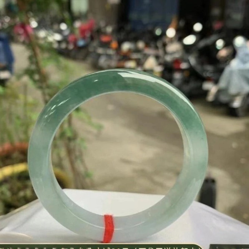 Aurakin Cui Yingchun Water High-end Myanmar Jadeite Bracelet Light Green Floating Flower Ice Seed - AuraKin