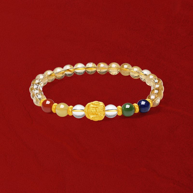 Aurakin Jewelry Citrine Bracelet Yellow- 5D Hard Gold Women's Dingfo Light Bracelet from the Tibetan Gold Wenwan Series, Perfect Birthday Gift - AuraKin
