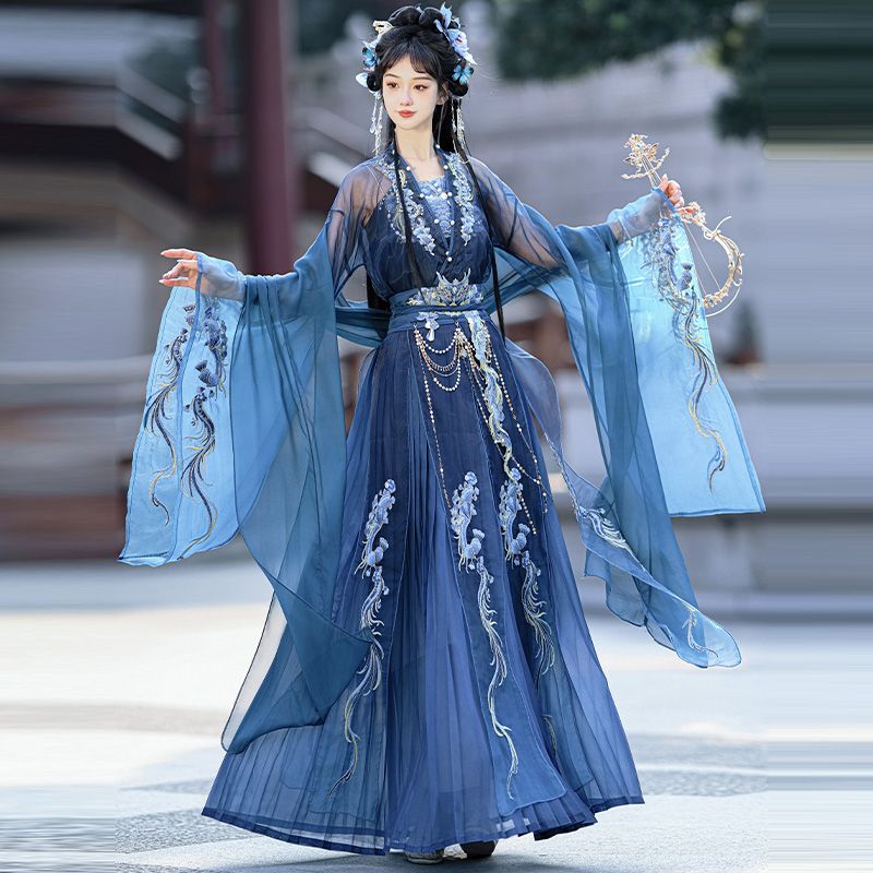 Weiyang Palace [West Sea Dragon King] Original Hanfu Female Southern and Northern Dynasties Fairy Fluttering Embroidered Hockhoe Skirt New Set - AuraKin