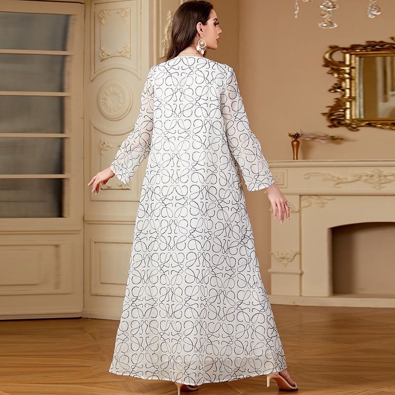 Carl and Dubai bead embroidered long dress crew neck conservative women's clothing Malay Indian fashion robe middle - AuraKin