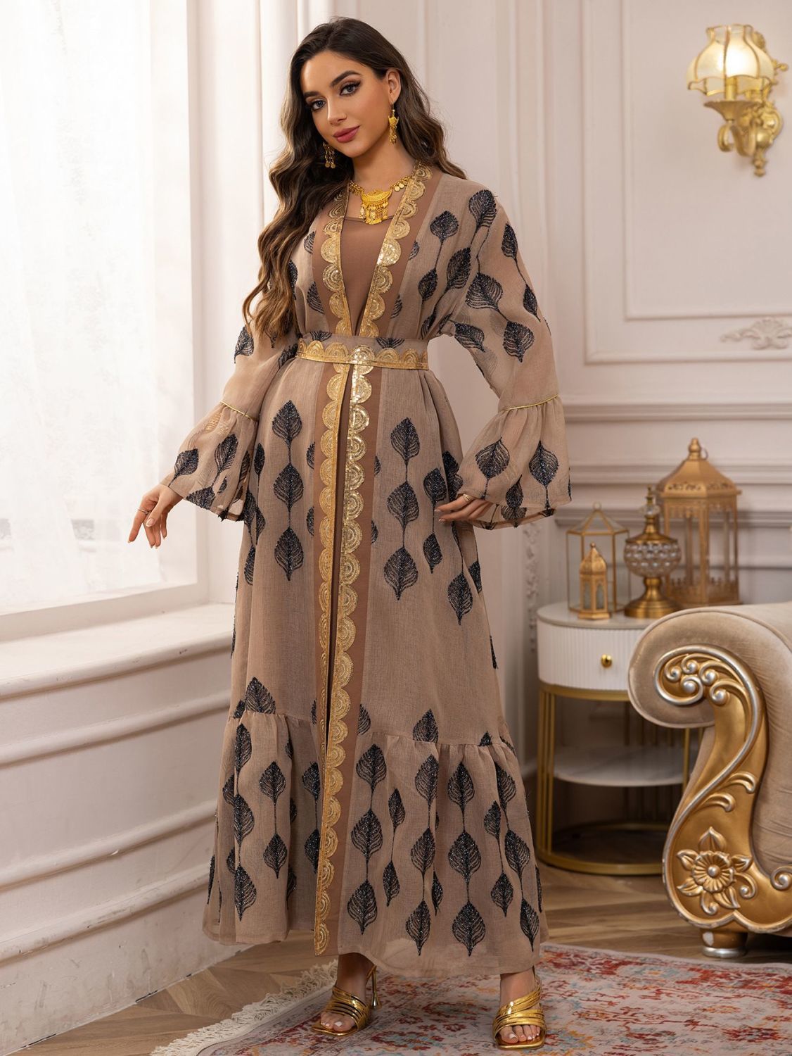2025 hot-selling fashion dress Middle East Arabia Dubai robe mesh embroidery set light luxury skirt - AuraKin