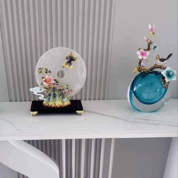 New Chinese enamel color jade safety buckle ornament high-end living room wine cabinet entrance handicrafts opening housewarming gift Lucky Gallery